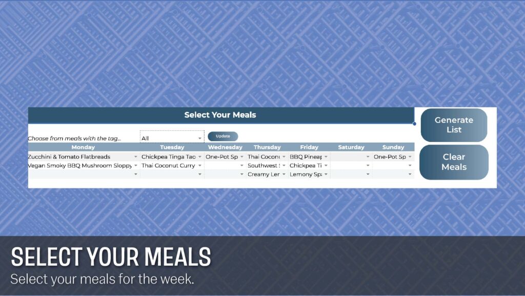 Select your meals to meal planner template.