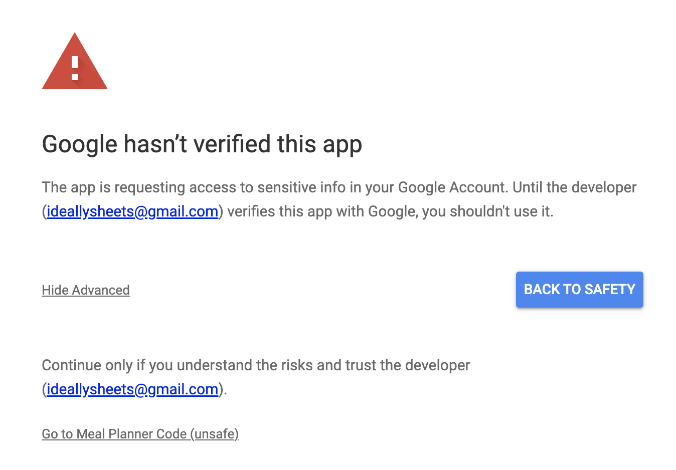 Verify app through Google popup.