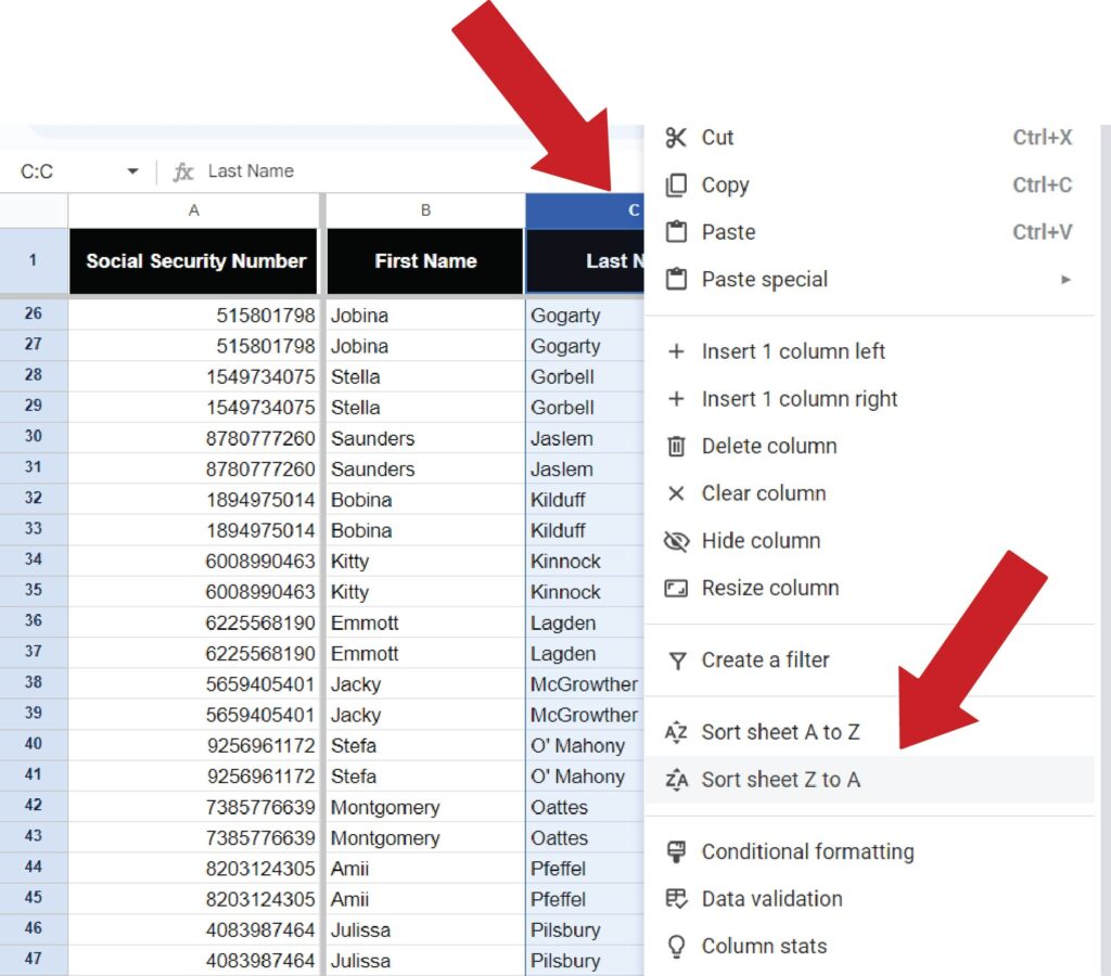 Sorting in Google Sheets.