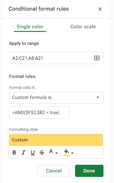 Conditional format rules