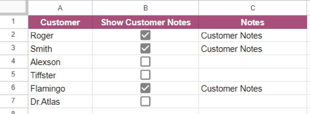 How to hide and show cells based on checkbox value.