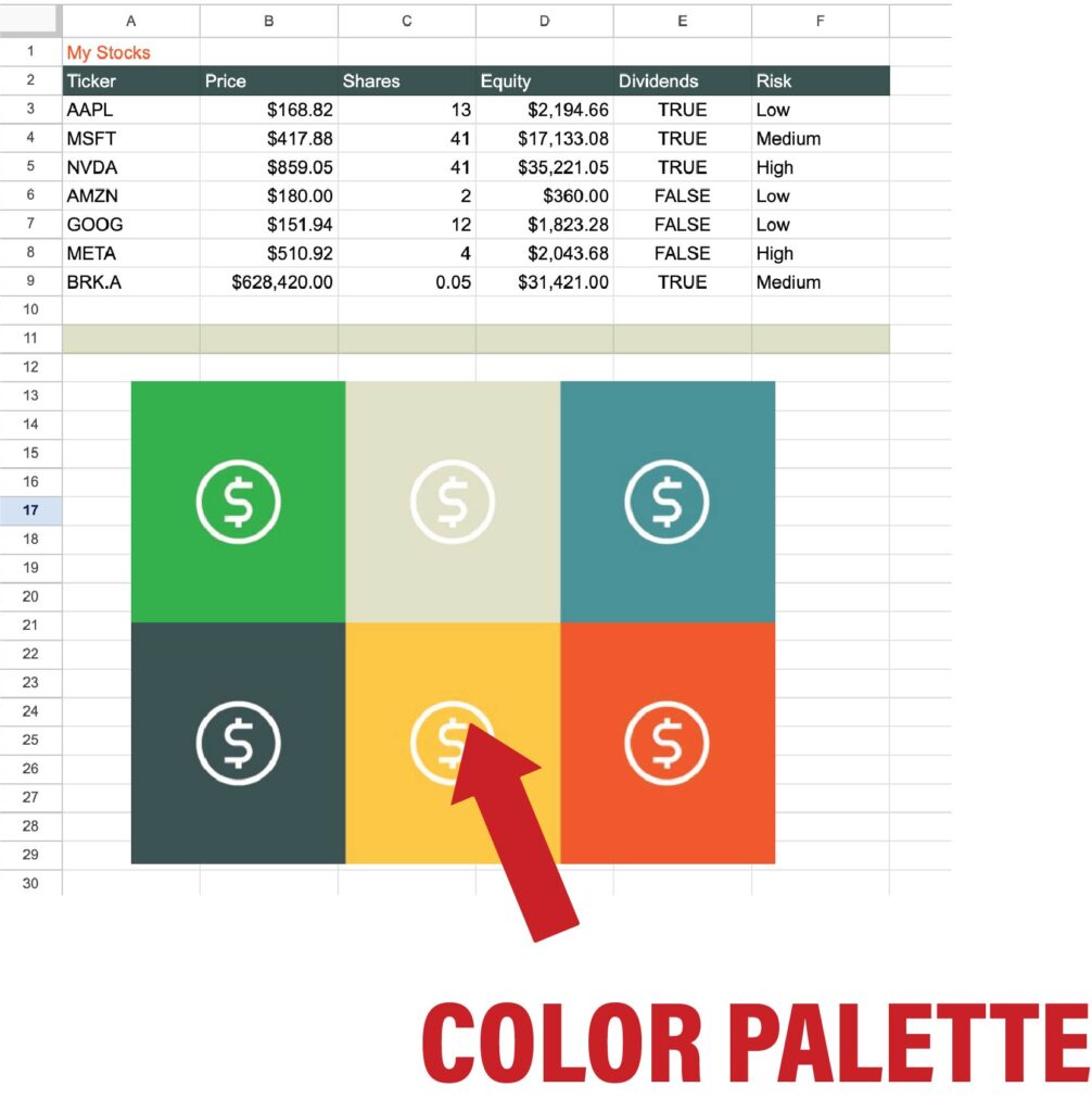 Using a color palette to style your spreadsheet.