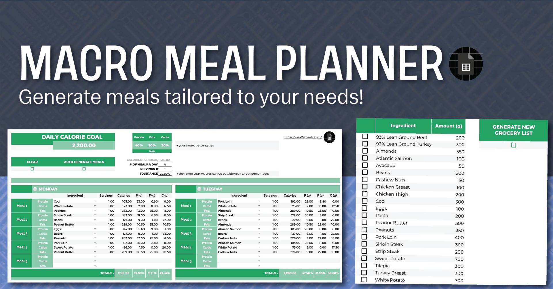 Best Weekly Macro Meal Planner Template Protein Fats Carbs Best Weekly Macro Meal Planner Template Protein Fats Carbs