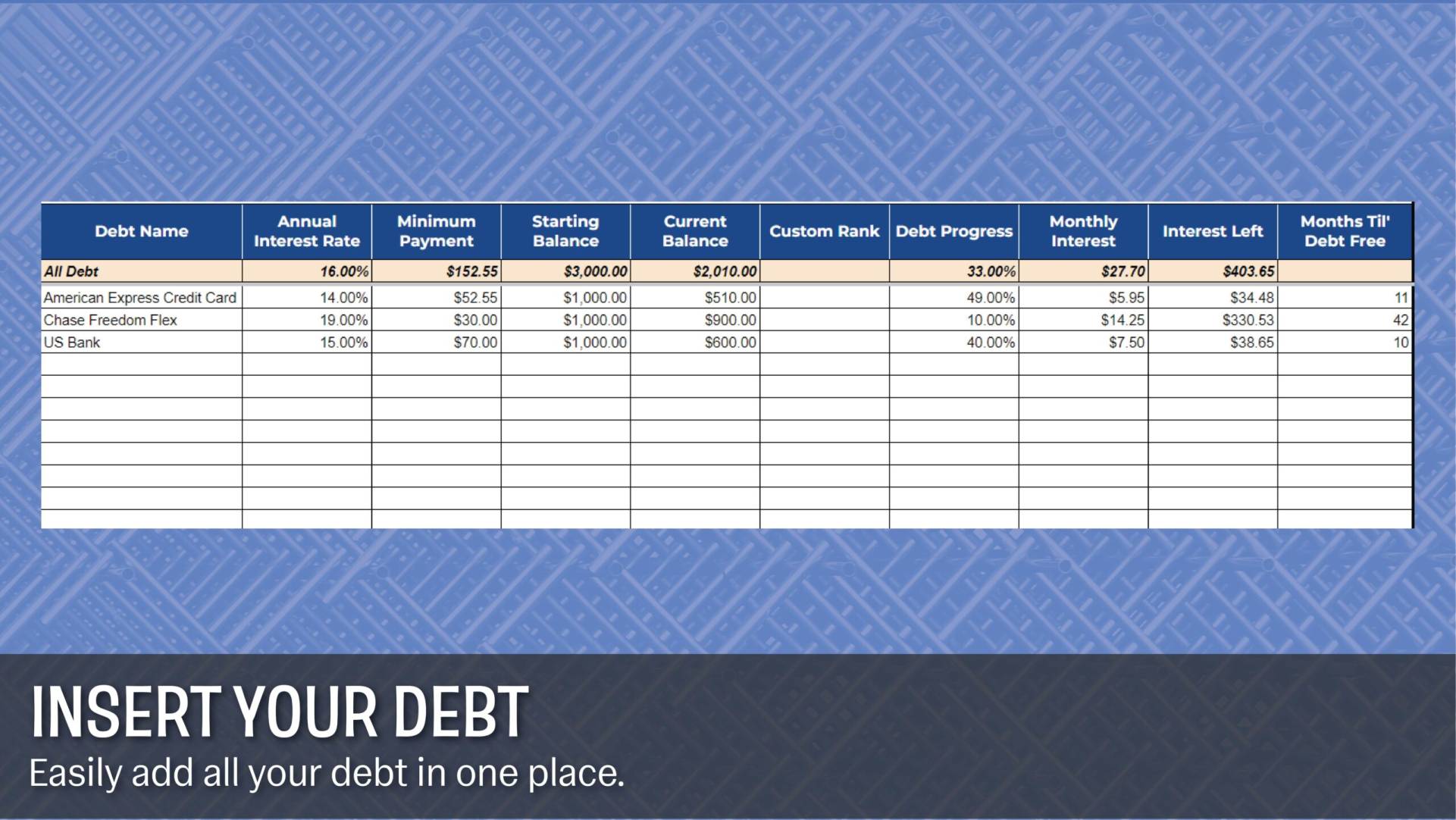 Insert your debt in the debt payoff calculator.